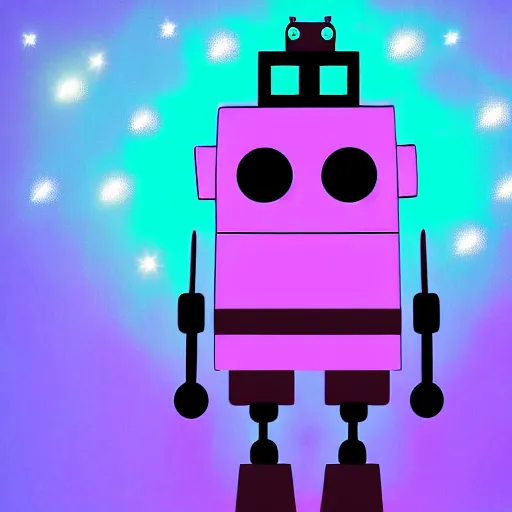 Prompt: robot with moustache, violet light, starry background