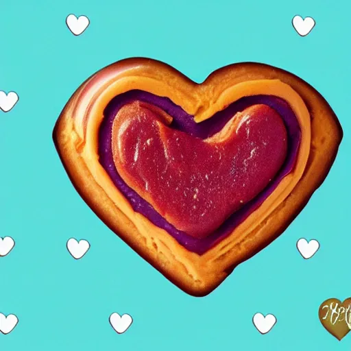 Prompt: heartshaped peanut butter and jelly sandwich, glossy, hd, digital art, illustration