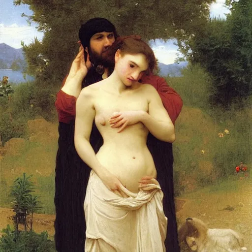 Prompt: far easterner has a conversation with a westerner, by bouguereau