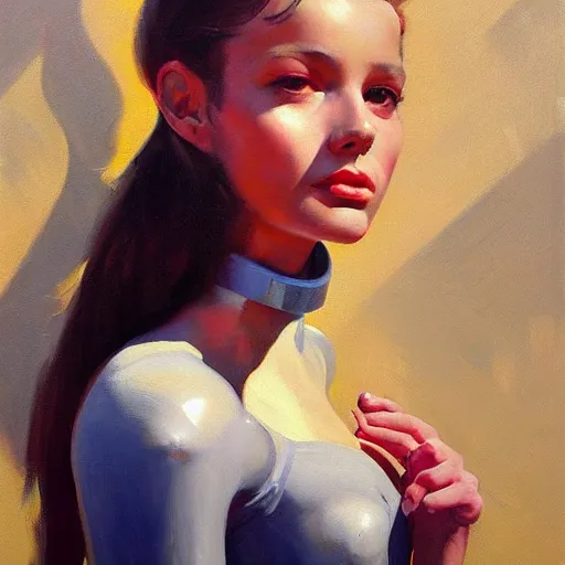 Image similar to Greg Manchess portrait painting of a robotic girl, medium shot, asymmetrical, profile picture, Organic Painting, sunny day, Matte Painting, bold shapes, hard edges, street art, trending on artstation, by Huang Guangjian and Gil Elvgren and Sachin Teng