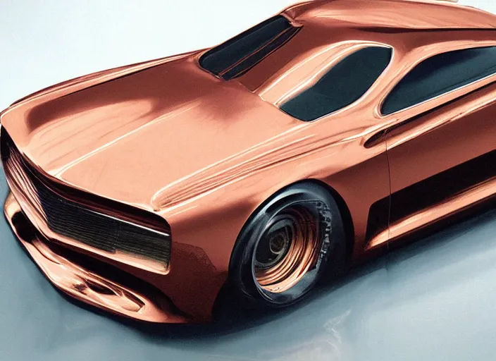 Prompt: copper color paint car designed by dmc and gmc, concept art style by john berky and liam wong and michael whelan.