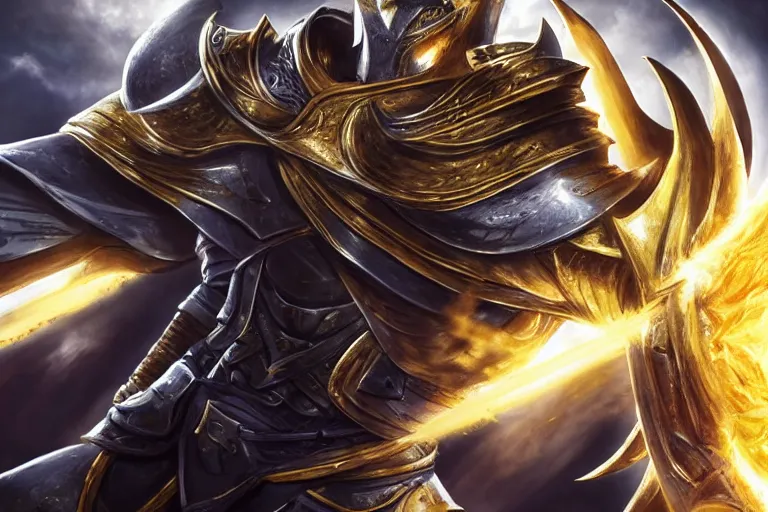 Prompt: an ultra detailed portrait of saladin as a paladin shonen anime protagonist charging into battle wearing bright gold armor and huge flaming longsword blessed by god, epic anime fantasy, 8 k, volumetric lighting, smooth, highly detailed, digital illustration, art by kentaro miura and akira toriyama and artgerm