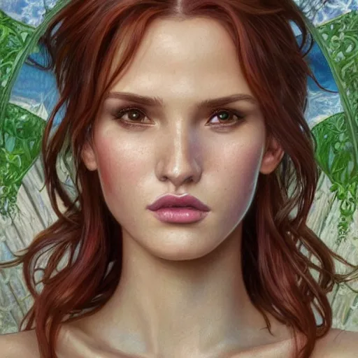 Image similar to ultra realistic illustration, bella thorne in goosebumps, intricate, elegant, highly detailed, digital painting, artstation, concept art, smooth, sharp focus, illustration, art by artgerm and greg rutkowski and alphonse mucha