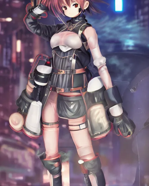 Prompt: full body image of anime girl in mechanic armor in night tokyo by makoto sinkai, fine details