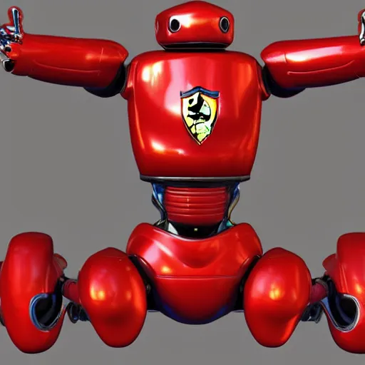 Image similar to a red robot with black hands and feet, Ferrari logo on it's chest | unreal engine | 3D model