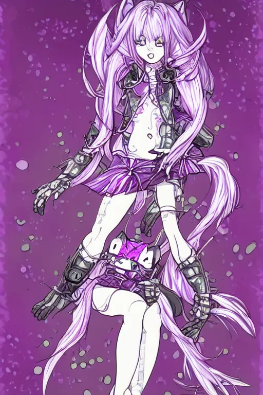Prompt: purple cat girl in the style of Yoshitaka Amano.