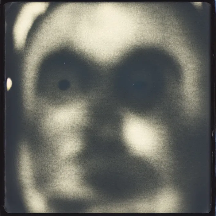 Image similar to a terrifying uncanny face staring right into the camera, polaroid, 3 5 mm, film shot, horror, dark, shadows, creepy