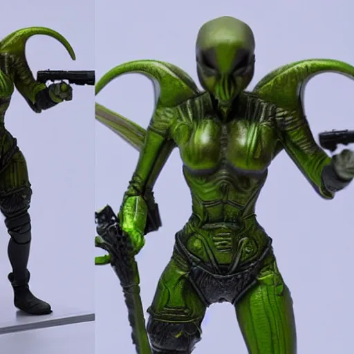 Image similar to 80mm resin detailed miniature of a Alien stand next to a Female warrior, Product Introduction Photos