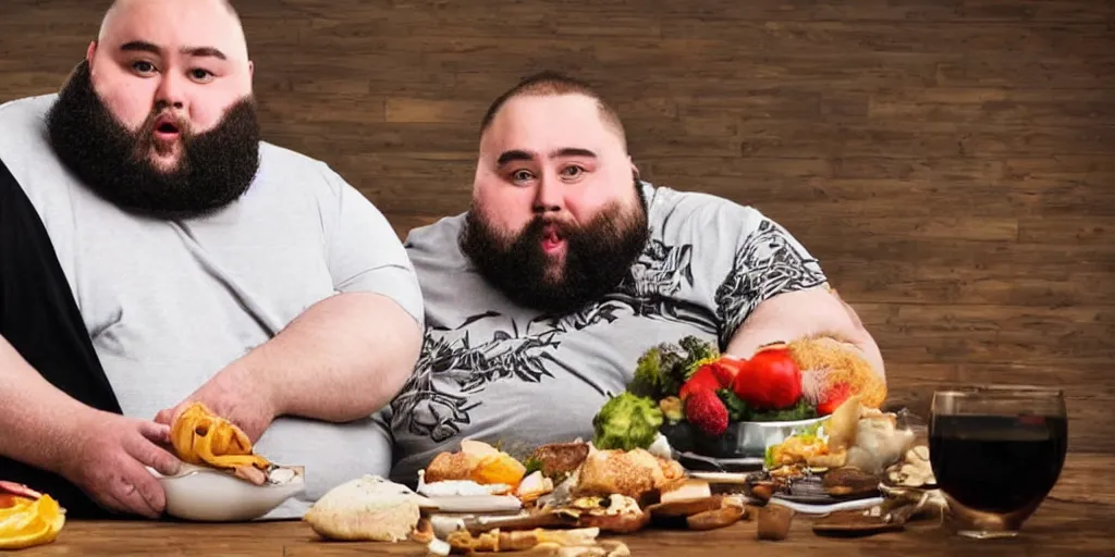 Prompt: extriemly fat man with beard eating universe extiemly detailed