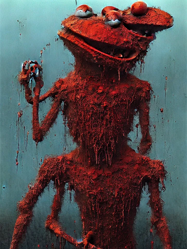 Image similar to bloody Kermit the frog megalophobia by Beksinski, detailed