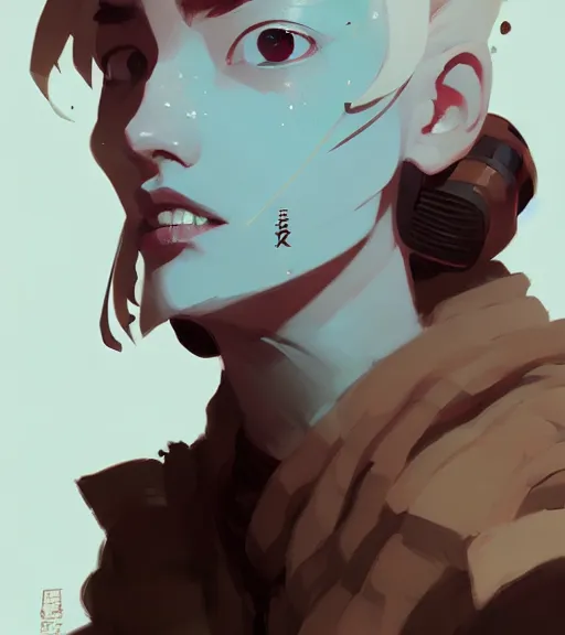 Image similar to portrait of genshin impact character, by atey ghailan, by greg rutkowski, by greg tocchini, by james gilleard, by joe fenton, by kaethe butcher, dynamic lighting, gradient light blue, brown, blonde cream and white color scheme, grunge aesthetic