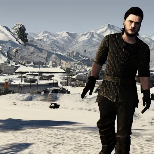 Prompt: jon snow from game of thrones in gta v loading screen