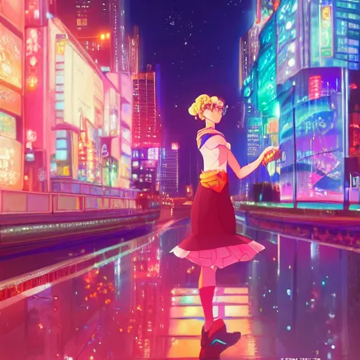 Image similar to portrait of sailor moon, city background, rich vivid colors, ambient lighting, dynamic lighting, 4k, HQ, official media, anime key visual, makoto shinkai, ilya kuvshinov, lois van baarle, rossdraws, detailed, trending on artstation