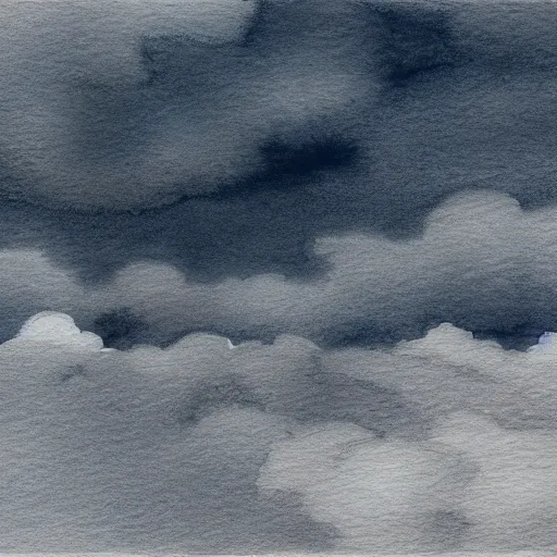 Image similar to high - angle view, from 1 0 0 0 feet in distance, vague uap interstellar vehicle on top of dramatic moody clouds in the sky, muted ink and watercolor. minimalist, detailed, muted colors. ue 5