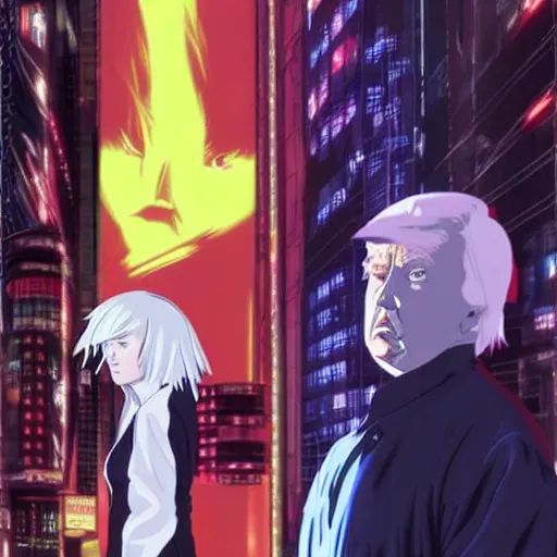 Image similar to donald trump in ghost in the shell, anime, cyberpunk