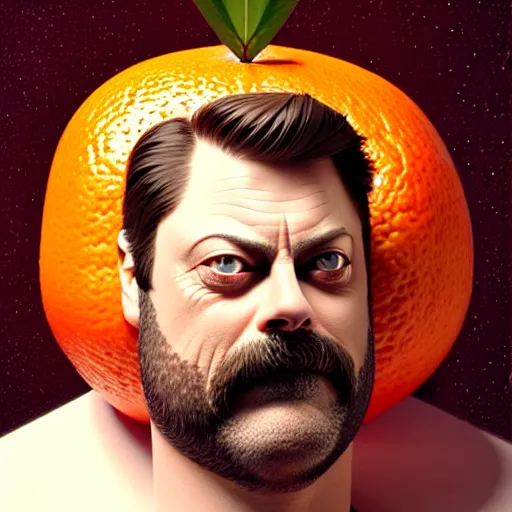 Prompt: nick offerman face inside an orange!, sci - fi and fantasy, intricate highly detailed digital painting, artstation, concept art, smooth and sharp focus, illustration, art by tan zi and ayanamikodon and alphonse mucha and wlop