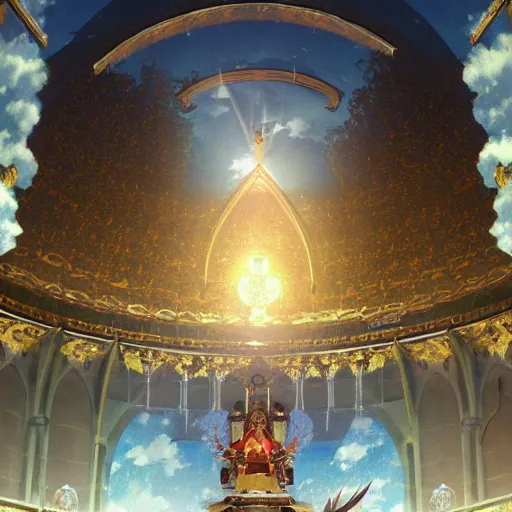 Image similar to The Shrine of Archangel Michael, anime concept art by Makoto Shinkai