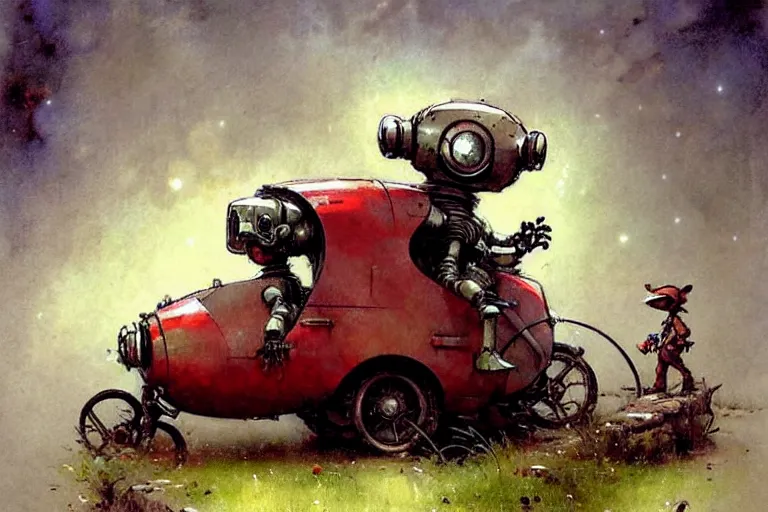 Image similar to adventurer ( ( ( ( ( 1 9 5 0 s retro future robot mouse mecha wagon house. muted colors. ) ) ) ) ) by jean baptiste monge!!!!!!!!!!!!!!!!!!!!!!!!! chrome red