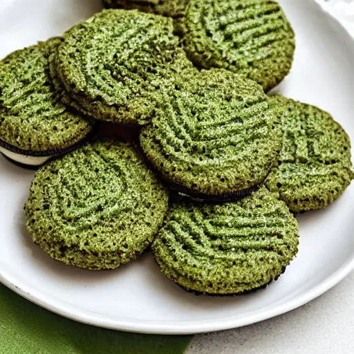 Prompt: gourmet oreos with pesto flavored filling