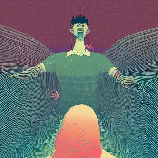 Prompt: illustration of Yelling, by Victo Ngai and James Gilleard