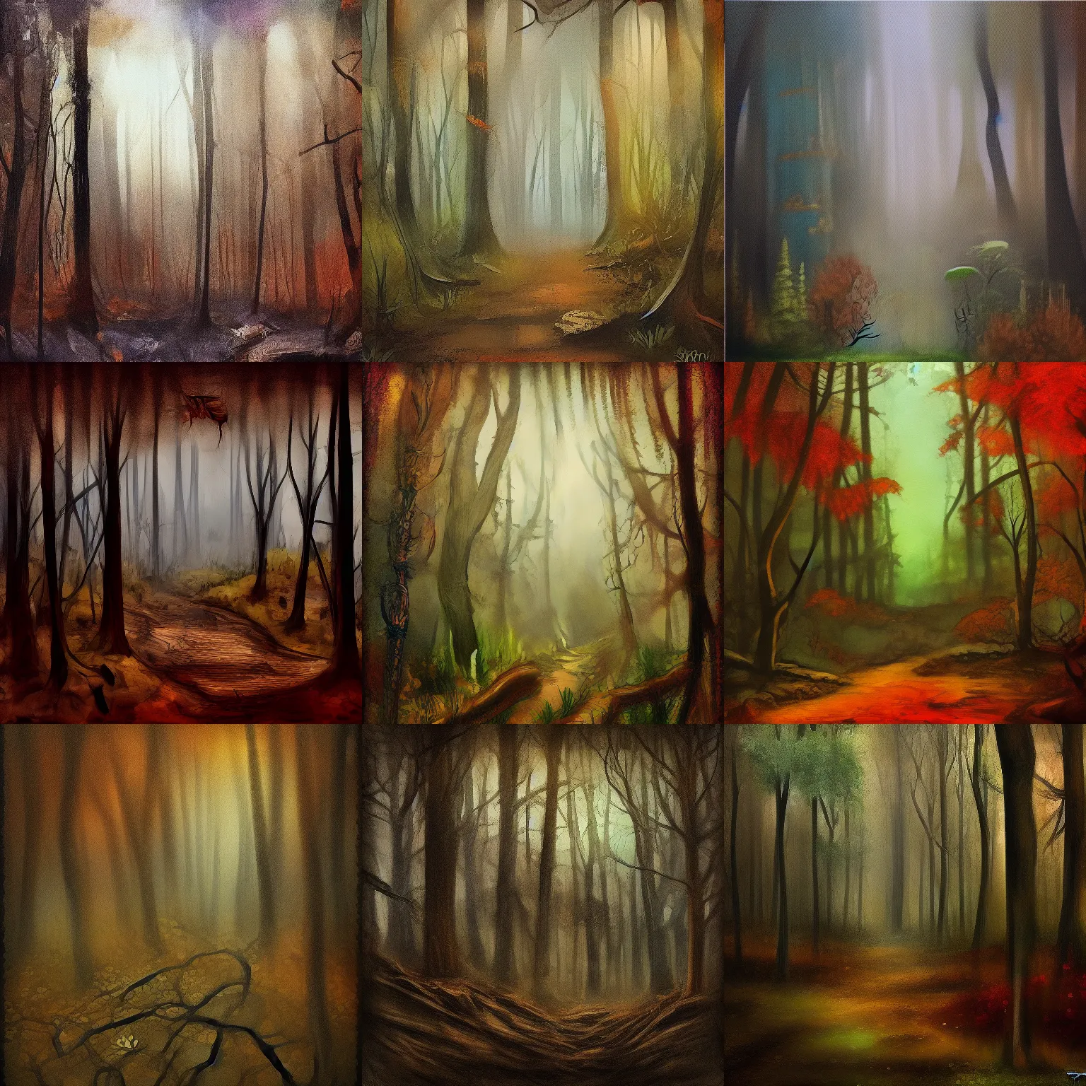 Prompt: a gritty painting of a steampunk forest, seppia colors, low tones, low energy
