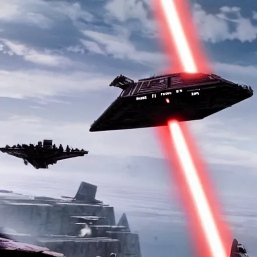 Prompt: darth vader using the force to bring down a star destroyer, epic, cinematic, concept art, incredible