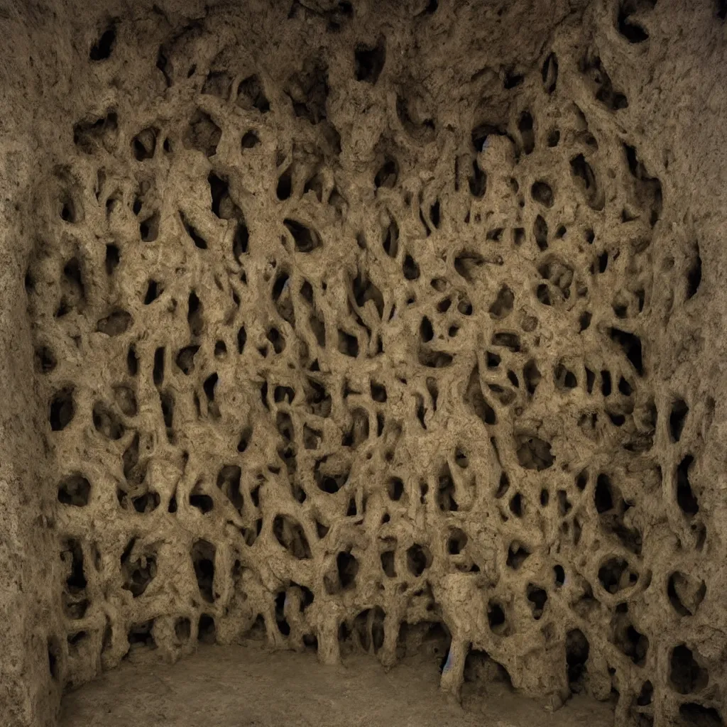 Image similar to chapel, catacomb, ossuary. unsettling. semi - organic. tunnel, doorways. zdzisław beksinski