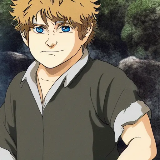 Prompt: samwise gamgee in an anime world, incredibly detailed, ultra realistic