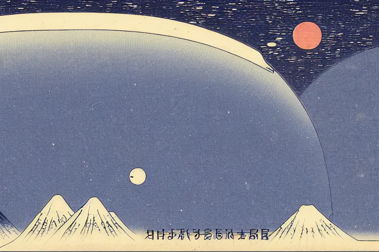 Image similar to hubble space telescope, the earth and stars in background ， by hiroshige utakawa