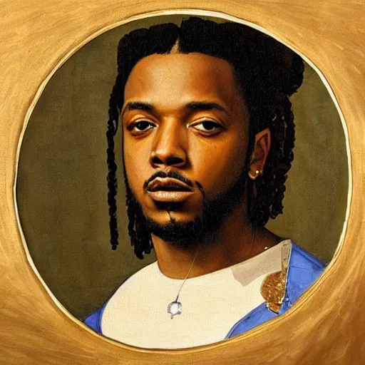 Image similar to a renaissance style portrait painting of kendrick lamar