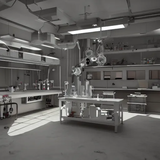 Image similar to 8 k hd detailed octane render of the laboratory of a mad scientist