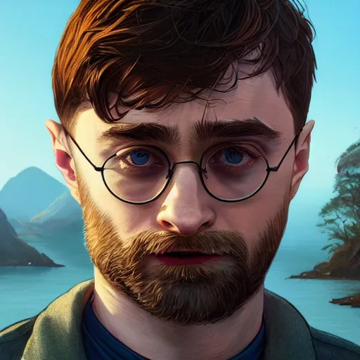 Image similar to highly detailed portrait, daniel radcliffe, in gta v, stephen bliss, unreal engine, fantasy art by greg rutkowski, loish, rhads, ferdinand knab, makoto shinkai and lois van baarle, ilya kuvshinov, rossdraws, tom bagshaw, global illumination, radiant light, detailed and intricate environment