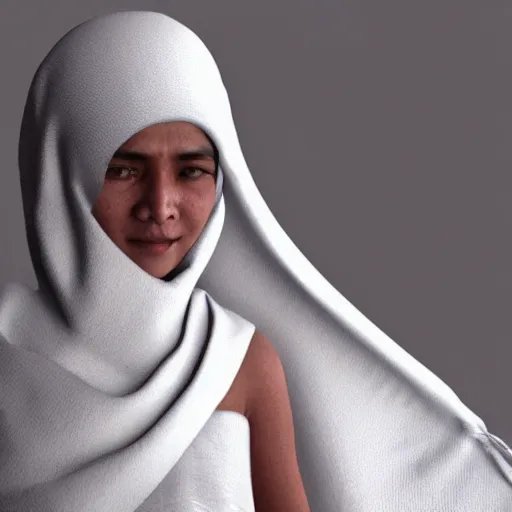 Image similar to a nepali wearing a white shawl, octane render