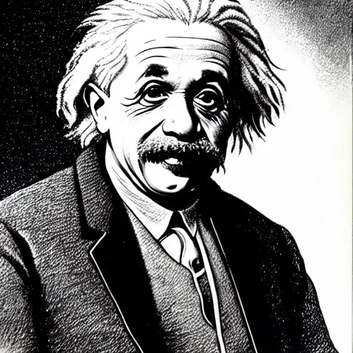 Prompt: franklin booth illustration of albert einstein