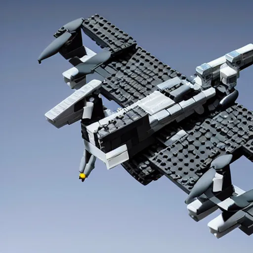 Image similar to a military drone made of legos, realistic photography, high detailed