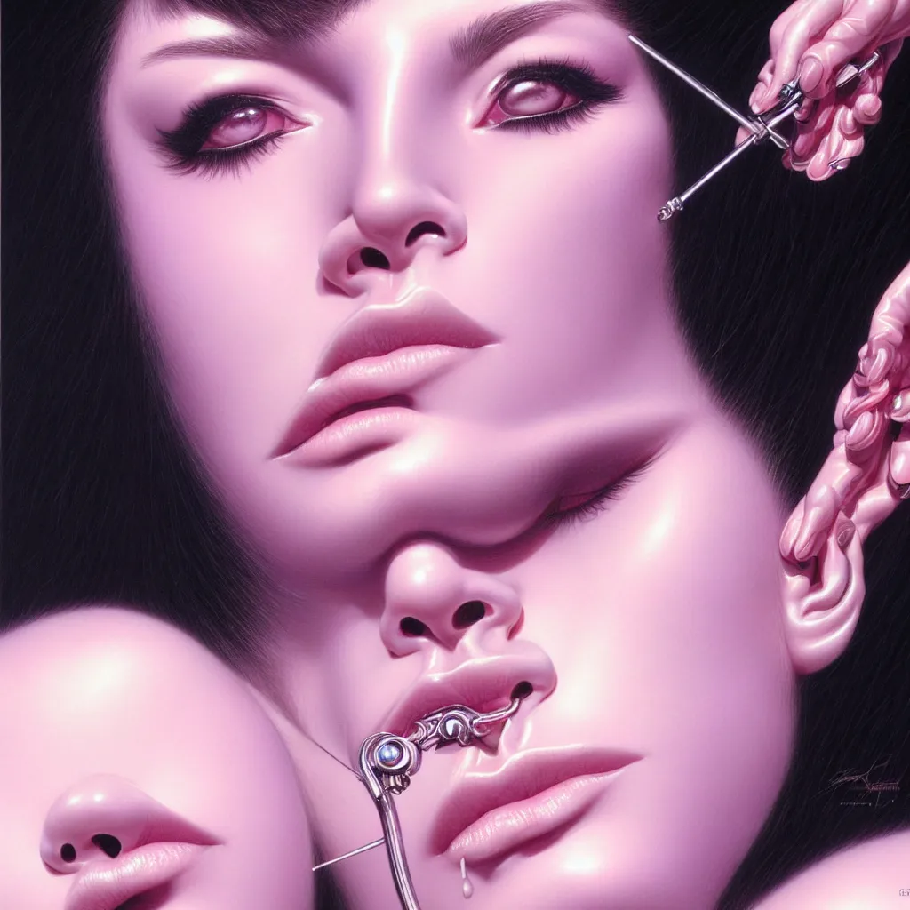 Image similar to fragrance portrait close up by hajime sorayama highly detailed hyper - real very beautiful