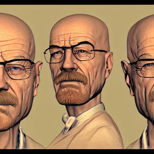 Image similar to 3 d modelling reference of walter white video game character. free download for artists.