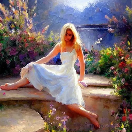 Image similar to painting volegov car blonde woman volcano!!!