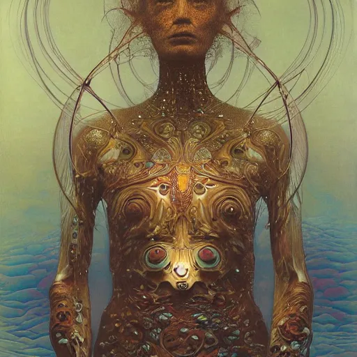 Image similar to space nomad by zdzisław beksinski, iris van herpen, raymond swanland and alphonse mucha. highly detailed, hyper - real, beautiful