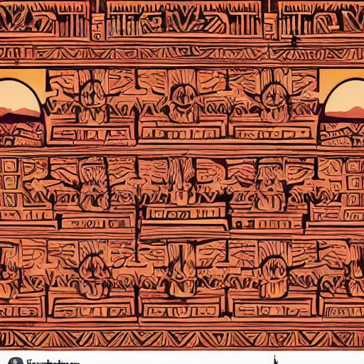 Prompt: ornate detailed aztec temple flowing blood, jungle setting, red sunset sky