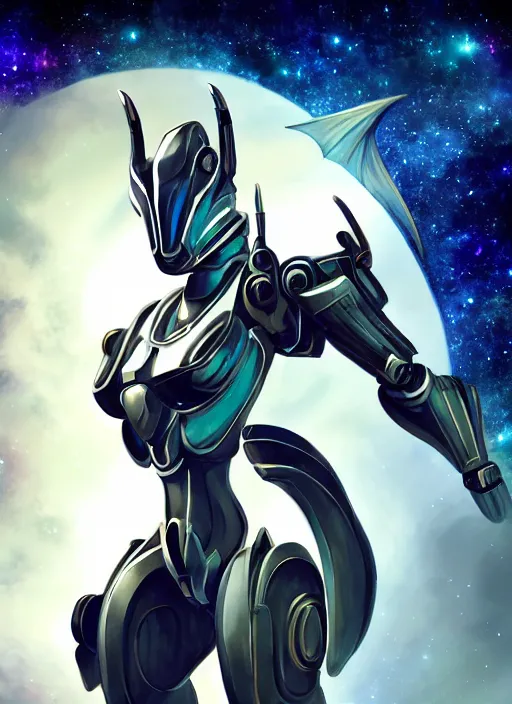 Image similar to cinematic goddess shot, cosmic sized perfectly proportioned stunning beautiful anthropomorphic robot mecha female dragon, space background, larger than galaxies, holding milky way in sharp claws, sleek silver armor, epic proportions, epic size, epic scale, ultra detailed digital art, furry art, macro art, dragon art, giantess art, warframe fanart, furaffinity, deviantart