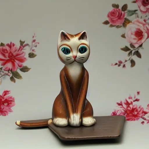 Image similar to demure anthropomorphic cat figurine wearing a kimono