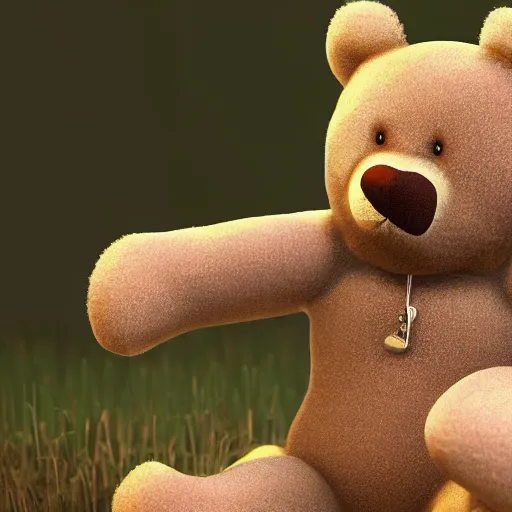 Image similar to teddy bear throwing up, photorealistic