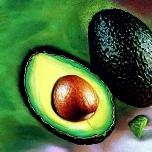 Prompt: the avocado pit is the portrait of bob ross