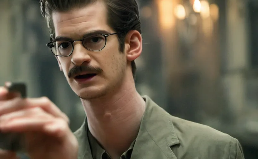 Image similar to Andrew Garfield as Leon Trotsky in 'CommUnism' (2003), movie still frame, oscar nominated cinematography, volumetric lighting, 8k resolution, beautiful composition