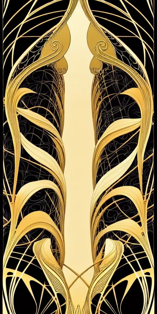 Image similar to the source of future growth dramatic, elaborate emotive Art Nouveau styles to emphasise beauty as a transcendental, seamless pattern, symmetrical, large motifs, hyper realistic, 8k image, 3D, supersharp, Art nouveau 3D curves and swirls, iridescent and black and shiny gold colors , perfect symmetry, iridescent, High Definition, sci-fi, Octane render in Maya and Houdini, light, shadows, reflections, photorealistic, masterpiece, smooth gradients, no blur, sharp focus, photorealistic, insanely detailed and intricate, cinematic lighting, Octane render, epic scene, 8K