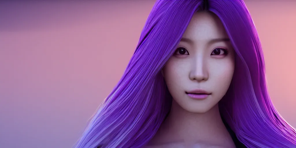Prompt: woman with flowing long purple realistic hair like from a shampoo commercial side profile with hair flip, tzuyu from twice, in the style of wlop, artgerm, yasutomo oka, yuumei, rendered in unreal engine and redshift octane, digital art dynamic dramatic lighting, bokeh, imagine fx, artstation, cgsociety, zbrush central,