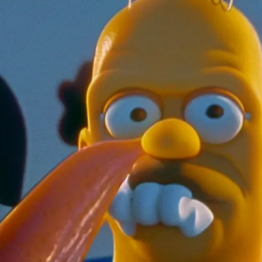 Prompt: A cinematic film still of Homer Simpson in the movie JAWS.