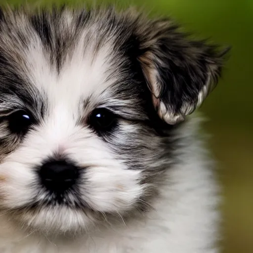Prompt: cute smol fluffy puppy big big beady eyes