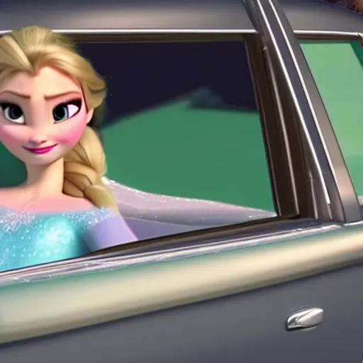 Image similar to elsa is driving a car in frozen